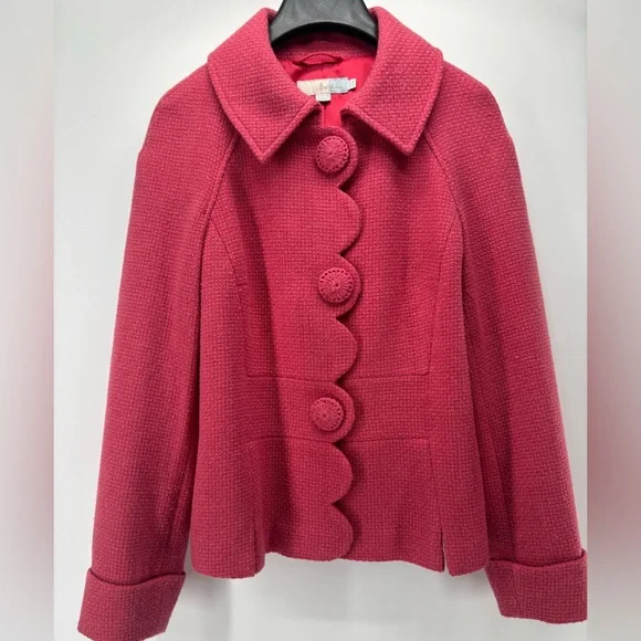 Boden pink wool blend jacket with scalloped hem size 8 - Picture 1 of 15